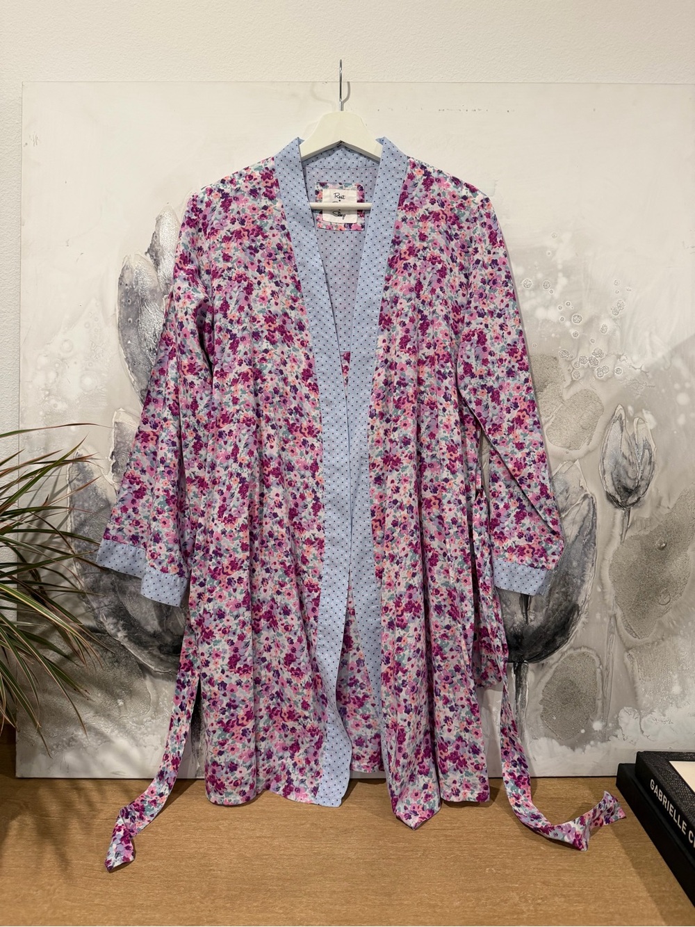 Marks & Spencer Pink and Lavender Floral Robe with Contrasting Pale Blue Trim
